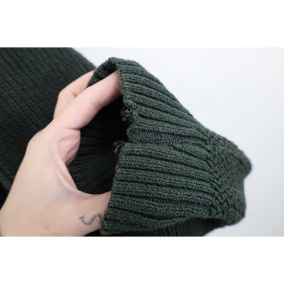 Vtg 90s Streetwear Mens Large Faded Cotton Ribbed Knit Henley Sweater Green USA - Picture 11 of 16